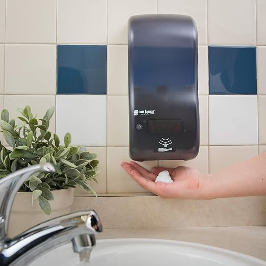 San Jamar Classic Rely Hybrid Electronic Soap Dispenser Hand Sanitizer Dispenser with Universal Compatibility for Home, Bathroom, Kitchen, Restrooms, Restaurants, Plastic, 900 Ml, Black Pearl