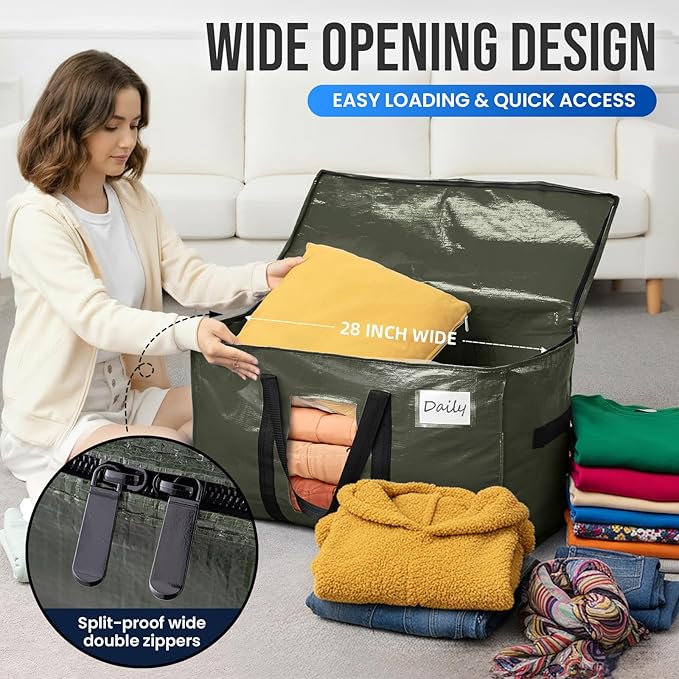 TAILI 12 Pack Green Extra Large Storage Bags, Heavy Duty Totes with Visible Window, Wrap Around Handles, Perfect for Moving and Storage