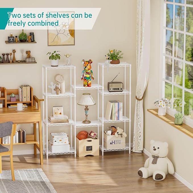 SINGAYE Metal Shelves Wire Shelving Storage Standing Adjustable Shelf Unit | 5 Tier Mesh Units Shelf for Kitchen Laundry Bathroom Closet Organizers Pantry Narrow Home Rack 10" D x 16" W x 55" H White