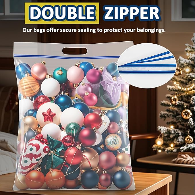 15 Gallon Large Resealable Storage Bags with Zipper Top，24" x 24" Heavy Duty Clear Bags with Handles, 4 Mil Thick, Perfect for Clothing, Pillows, Travel, and Moving (5 Packs)