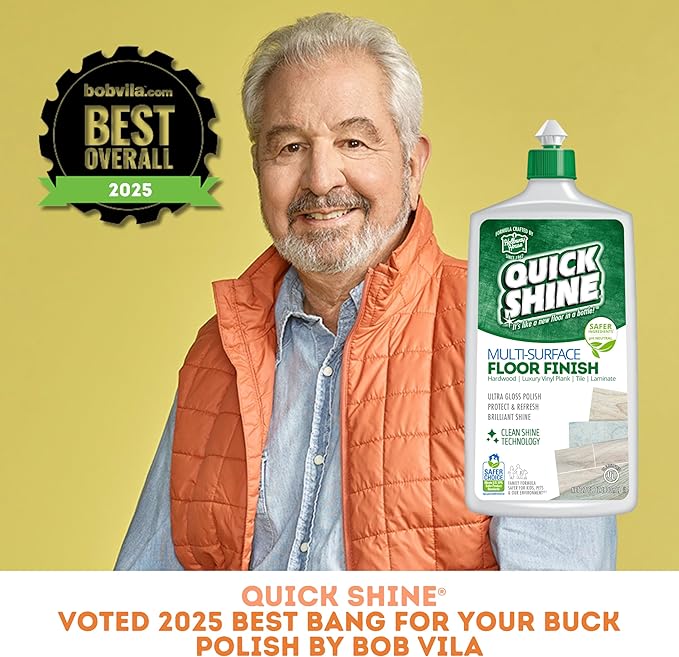 Quick Shine Multi-Surface Floor Finish-Polish 27oz-2pk | Safer Choice, No PFAS, pH Neutral Clean Shine Technology | Squirt & Spread | For Wood, Laminate, LVP, LVT, Tile & Stone | Made in USA
