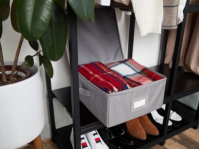 Covermates Keepsakes Zip-Top Storage Box Set, 3 Pack Heavy Duty Polyester Organizer Bins, Stackable Design, ID Window, Reinforced Handles, Closet Home Storage, Graphite