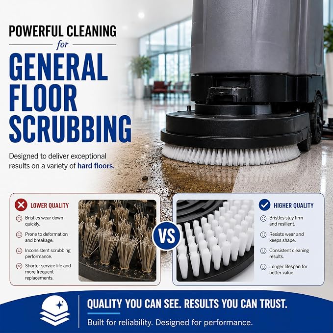Floor Scrubbing Brush for 17 Inch Rotary Floor Machines,with Buckle | Commercial Stiff Nylon Bristle Brush Replacement for Stripping & Deep Cleaning Concrete, Tile, Marble, Garage