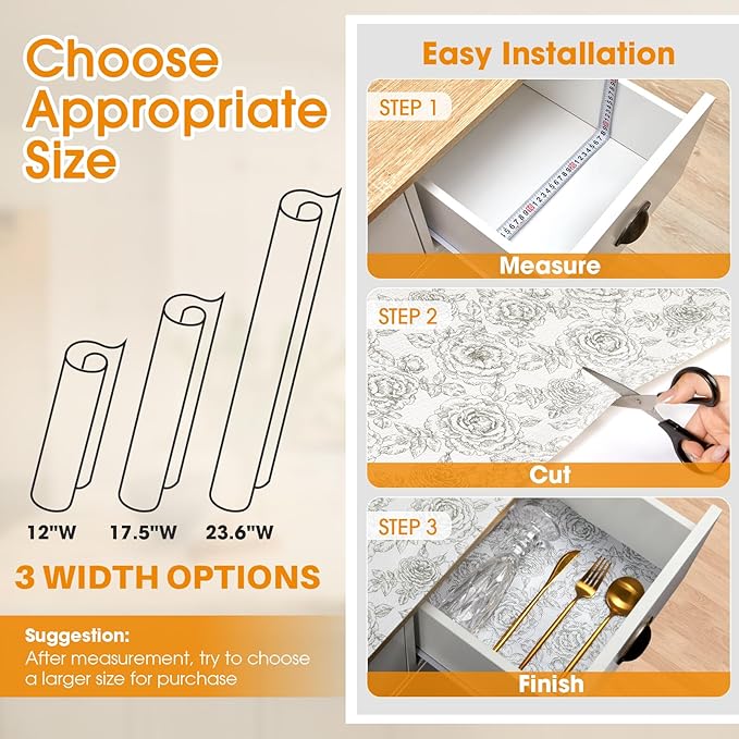 Coavas Shelf and Drawer Liner, Non Slip Extra Grip Non Adhesive Waterproof Thickened Cabinet Mat, Easy Cut for Kitchen Pantry Bathroom Dresser Cupboard (White, 24IN X 20 FT)