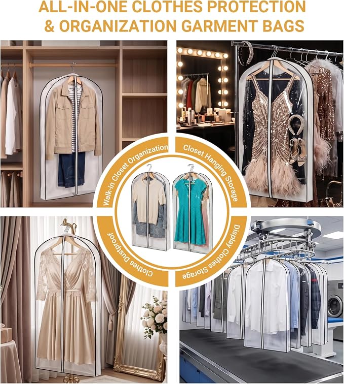 2 Pack 39" Clear Garment Bags for Hanging Clothes,4" Gusseted Suit Bags for Closet Storage Non-woven Back,Hanging Clothes Storage Suit Cover Bags with Zipper for Coats,Jackets,Shirts