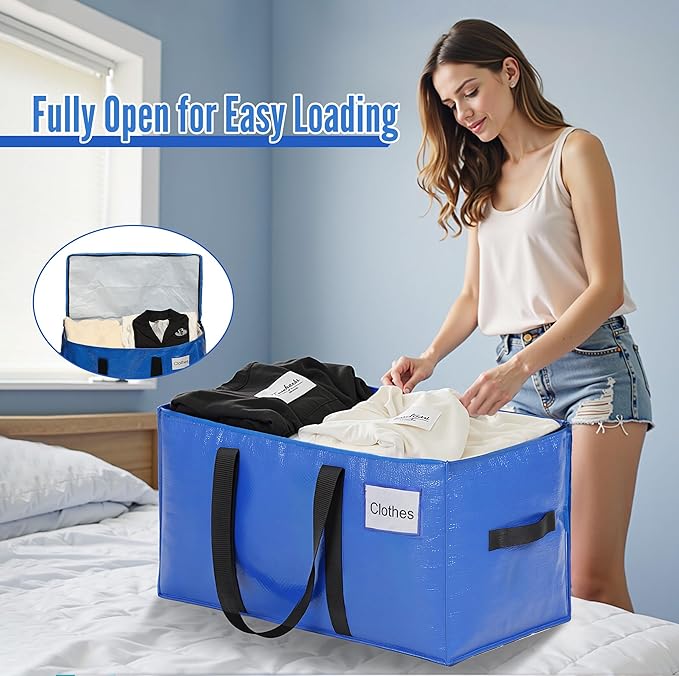 BAGAIL Heavy Duty Moving Bags with Strong Handle, Extra Large Moving Boxes, Storage Tote for Clothes, College Moving Supplies(Blue, 10 Pack)