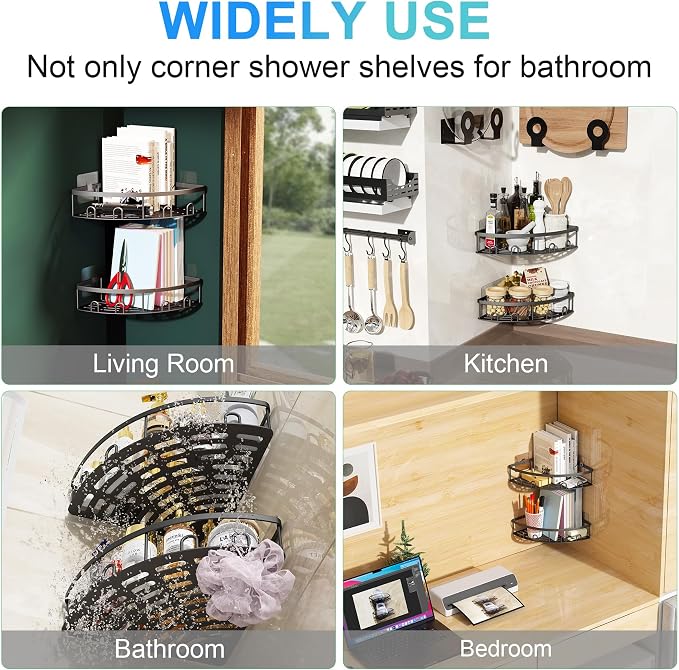 Corner Shower Caddy for Bathroom Storage,Black,2 Pack | No Drilling Bathroom Shower Corner Shelves with Adhesive,Rustproof Shower Organizer