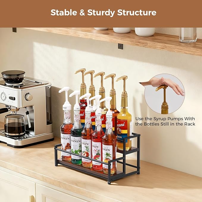 Coffee Syrup Rack Organizer, 2 Tier 10 Bottles Holder Stand for Bar | Coffee Syrup Liquor Bottle Display Shelf Bar Shelf Stand Countertop Rack for Syrup, Wine, Spice