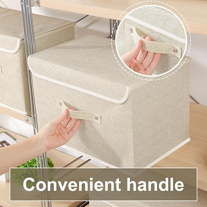 Fabric Storage Bins Cube Organizers with Flip-Top Lid and Handles,Storage Boxes for Organizing Home,Office,and Closet,Grey and Beige,5 Pack 15 x 9.8 x 9.8 in