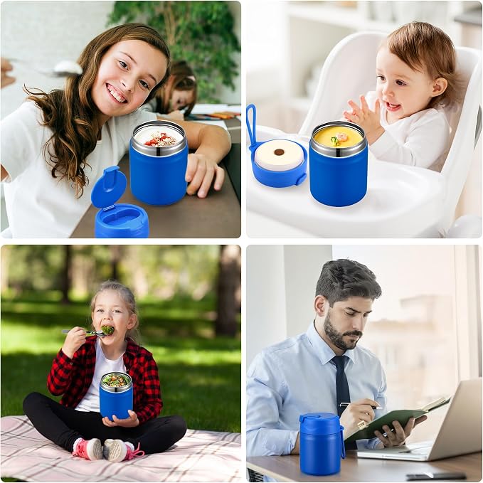 Howeemo 17oz Soup Thermo for Hot Food Kids,Insulated Food Jar with Spoon,Thermo Hot Food Lunch Container,Wide Mouth Leakproof Stainless Steel Lunch Box for School(Blue)