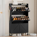 Wodeer Shoe Cabinet Storage for Entryway, Shoe Storage Cabinet with 3 Flip Drawers, Freestanding Narrow Shoe Rack Organizer with Metal Legs & Side Hook for Foyer, Hallway, Black