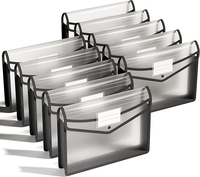 ThinkTex Plastic Expanding File Folder, Transparent envelopes with Snap | No Dividers,Large Capacity,Document Organizer for Receipts, Bills&Taxes,Letter/A4 Size for School/Office/Home-10 Pack