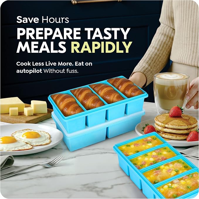 Silicone Freezer Trays with Lids, 2 Cup & 1 Cup Soup Container Style Ice Cube Trays, Easily prepare portioned meals, Great for storing soups and other dishes, Dishwasher, Oven Safe