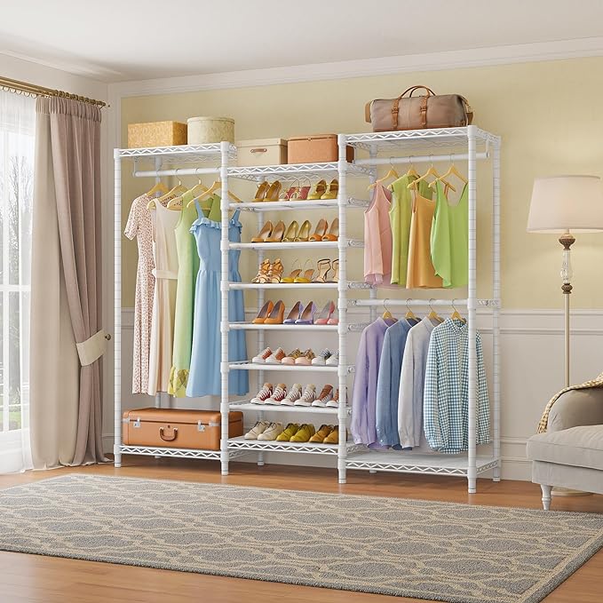 VIPEK S3 Freestanding Clothes Rack Heavy Duty Garment Rack 8-Tier Shoe Racks Closet Storage Organizer Large Wardrobe, Hanging Rod, Adjustable Metal Shelf, 68.9" L x 15.7" W x 76.4" H, White