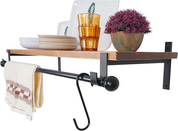 AddGrace Closet Rod Bracket Heavy Duty Shelf Brackets Black 10 Inch 4 Pack | Fit for Closet Wardrobe Laundry Room and Kitchen, with Hook, Store Above and Hang Below, Supports 66 lbs, Easy to Install
