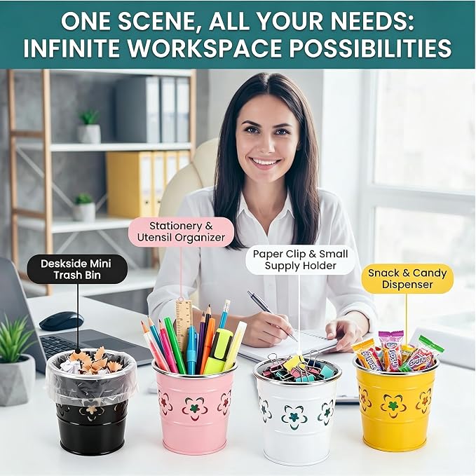 Noamus 9 Pack Metal Pen Holder, Desktop Pencil Bucket with Hollow Flower Cutouts, Colorful Makeup Brush Storage Cup, Versatile Cutlery Pots for Office Classroom School Crafts(9 Color)