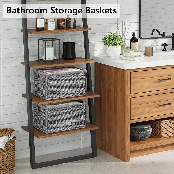 Vagusicc 2 Packs Large Wicker Storage Basket, Closet Storage Baskets Bins for Shelves, Decorative Collapsible Baskets for Organizing Clothes Toy Nursery Bathroom Organizers and Storage, Grey