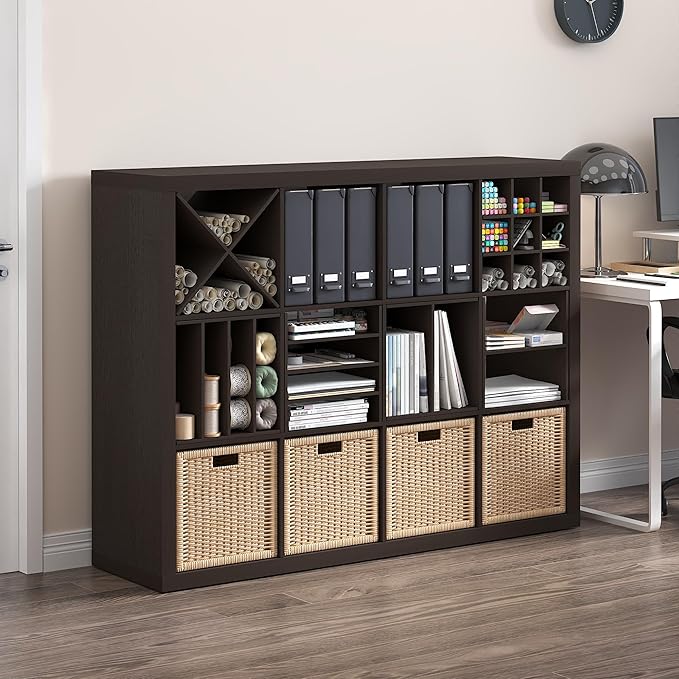 Furinno Cubicle Cube Insert, H-Shelf Cube Organizer, 2-Tier Shelf Accessory, Fits into Furinno Triple Thick Cubes, IKEA Kallax, for Organizers and Storage, Black Dark Oak