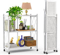 Our Modern Space 3-Tier Foldable Storage Shelf with Wheels | Metal Rack Collapsible Shelving Display | Rolling Cart for Books Kitchen Storage Shelves | Pantry & Closet Organizer | Office Room Decor