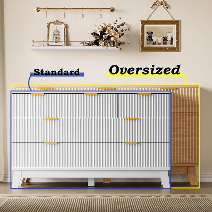 BORNOON Fluted 7 Drawer Dresser, 47.2" Wide Modern Boho Chest of Drawers, Wooden Storage Dresser TV Stand for Bedroom, Living Room, Closet, Hallway, Curved Profile Design