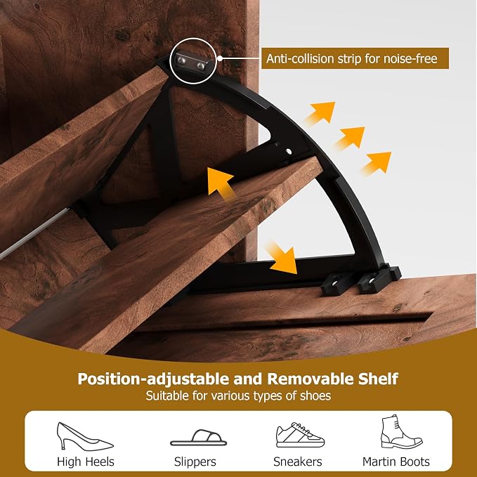 Garvee Shoe Cabinet with 3 Flip Drawers, Freestanding Shoe Organizer with 4-Tier Shoe Storage Cabinet and Adjustable Shelf & Rattan Doors,Narrow Shoe Rack Cabinet for Entryway, Closet, Hallway