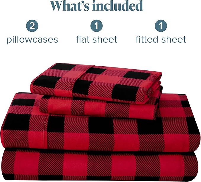 Bare Home Full Sheet Set - Luxury 1800 Ultra-Soft Microfiber Double Brushed - Deep Pockets - 4 Piece Set - Bedding Sheets & Pillowcases (Full, Buffalo Plaid - Red/Black)