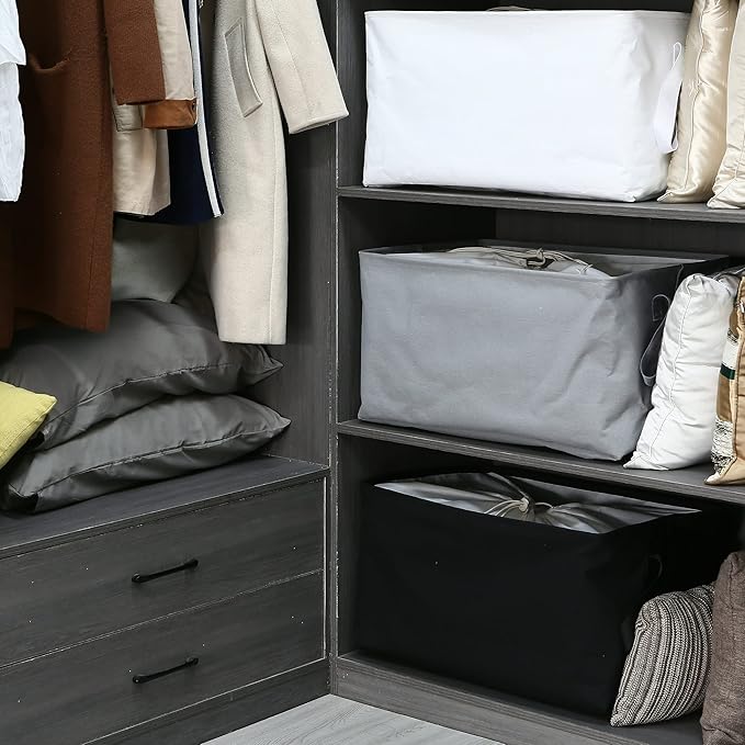 Hinwo 102L XXL Storage Bins, 2-Pack Closet Organizers and Storage, Foldable Clothes Storage Baskets with Handles, Containers for Clothing, Blanket, Comforters, Toys, Bedding (Black)