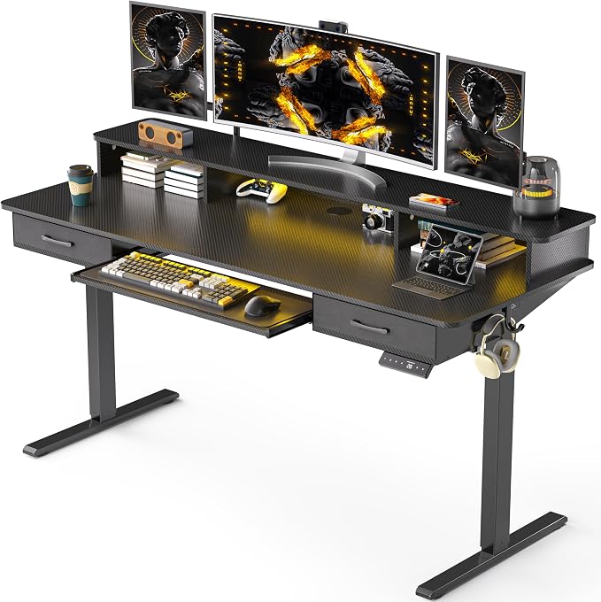 WALKINGDESK 63x24 Inches Electric Standing Desk with Keyboard Tray, Height Adjustable Stand up Desk with 2 Drawers, Ergonomic Sit to Stand with Storage Monitor Stand, Computer Table, Black
