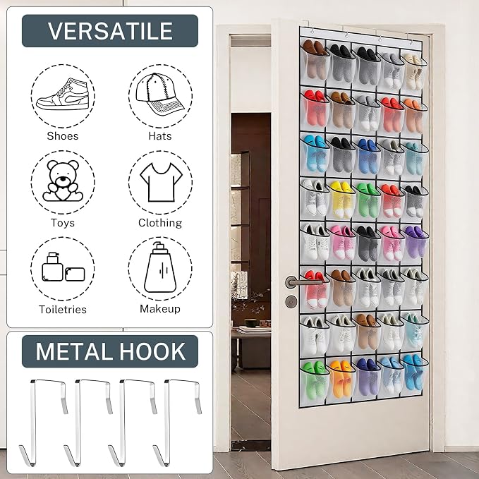 40 Large Mesh Pocket Over the Door Shoe Organizer,Hanging Shoe Rack for Door,Hualleko Shoes Organizer Hanger with Large Capacity, Shoes Storage Holder Sturdy Non-woven Fabric - Stores 20 Pairs (White)