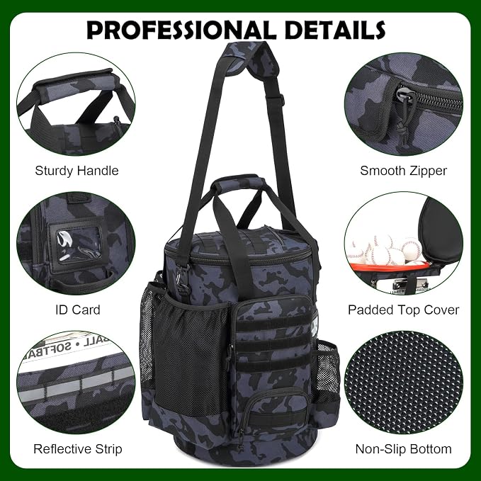 Baseball Bucket Bag, Softball Coaches Bags Fit 6 Gallon Buket | Baseball Coaching Accessories Organizer with Anti-Slip Bottom & Multiple Pockets for Bat, Gloves, Scoreboards