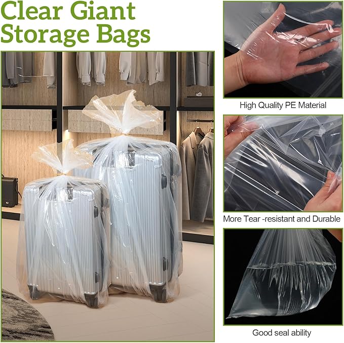 Fainne 10 Pack Extra Large Clear Plastic Storage Bags 32 x 48 Inch 3.94 Mils Giant Jumbo Moving Flat Plastic Storage Bags for Clothes Packing Luggage Suitcase Furniture Comforter Bike Blanket