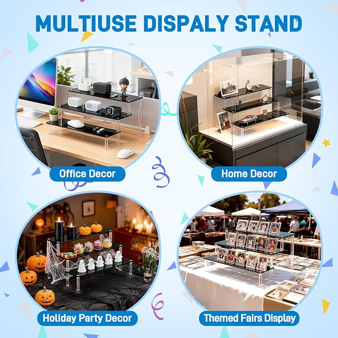 2 Packs Acrylic Display Stand Riser,3 Tier Perfume Organizer Cupcake Stand | Acrylic Pop Shelves Holder,Black Desk Display Shelf for Figure,Trinket,Collectibles,Dessert Tray Stands for Party Decor-7.9in