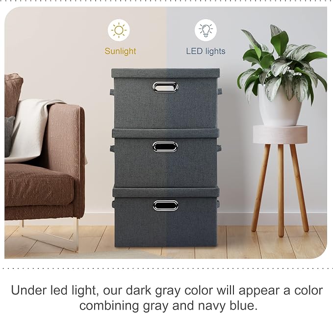 Graciadeco Medium 15" 21 Quart Collapsible Stackable Storage Bins with Lids, 5 Packs Dark Gray Foldable Fabric Closet Storage Boxes with Lids, Lidded Heavy-duty Linen Baskets(15x11x8)