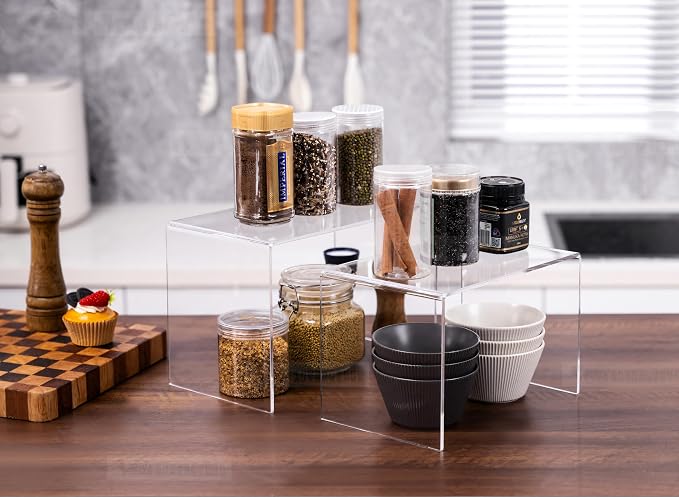 CLAY TONI 1-PC Large Clear 5mm Thick Acrylic Display Risers, 10.5x7x7 Inch | For Kitchen Organizer and Storage,Display Food, Pantry Cabinet Shelf, Retail Display