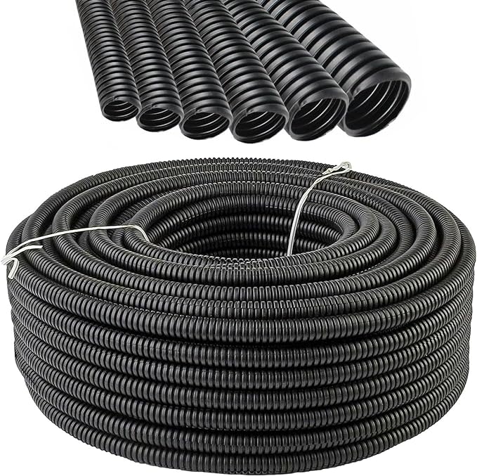 Electriduct 3/8" Polypropylene Non-Slit Wire Loom Corrugated Flexible Conduit - 50 Feet - Black