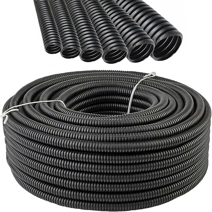 Electriduct 3/8" Polypropylene Non-Slit Wire Loom Corrugated Flexible Conduit - 100 Feet - Black