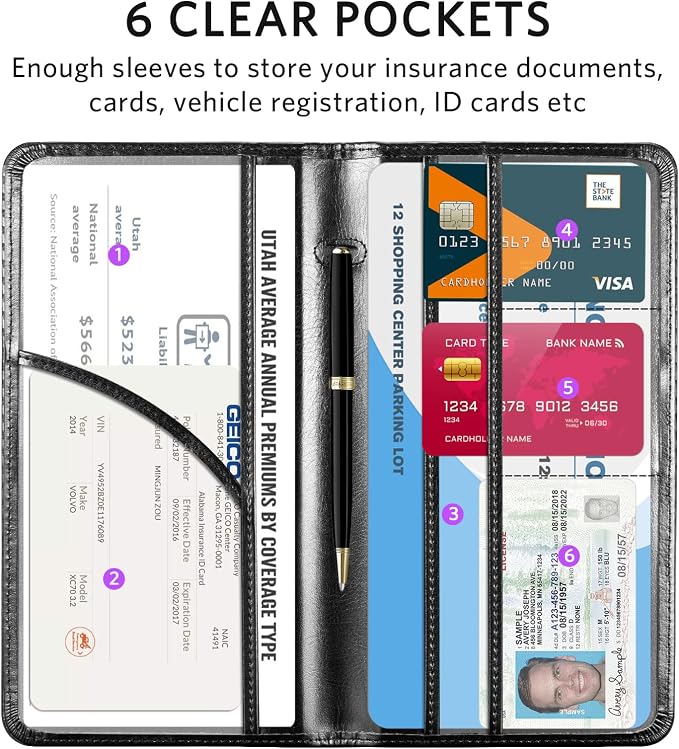 CoBak Car Registration and Insurance Holder | Vehicle Glove Box Organizer, Auto Truck Compartment Document Case with Magnetic Closure for Insurance & Driver License