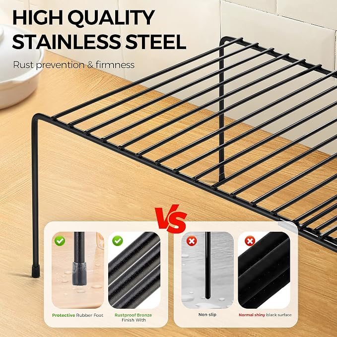 Ravinte 2 Pack Expandable Freezer Shelf Organizer, Black Kitchen Storage | Rustproof Metal Wire, Adjustable Width, Fridge, Pantry, Cupboard, Countertop, Easy Install, No Tools Needed, Space Saving