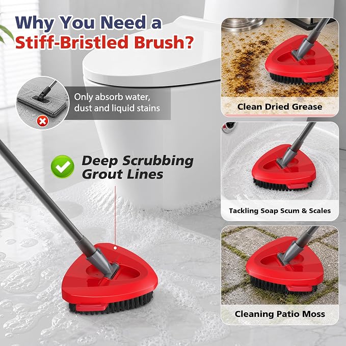 Spin Mop Scrub Brush Head for O Ceda EasyWring 1-Tank System(Red) | Hard Bristle Scrubber Brush for Floor Cleaning Accessories (Not Fit for RinseClean 2-Tank-Blue Inner), 2 Pack