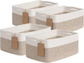 Goodpick 4 Pack Storage Baskets for Shelves, Rectangle Woven Baskets for Organizing, Cotton Rope Storage Bins for Baby Toys, Decorative Basket for Gifts, 13''L x 8''W x 6''H, Brown & White