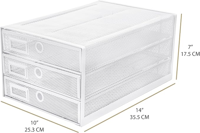 Exerz Paper Sorter 3 Drawer Wire Mesh A4 / Desk Multifunctional Desk Organiser/Multi-Layer Letter Tray - for Documents, Magazines, Notebooks and Letter (White)