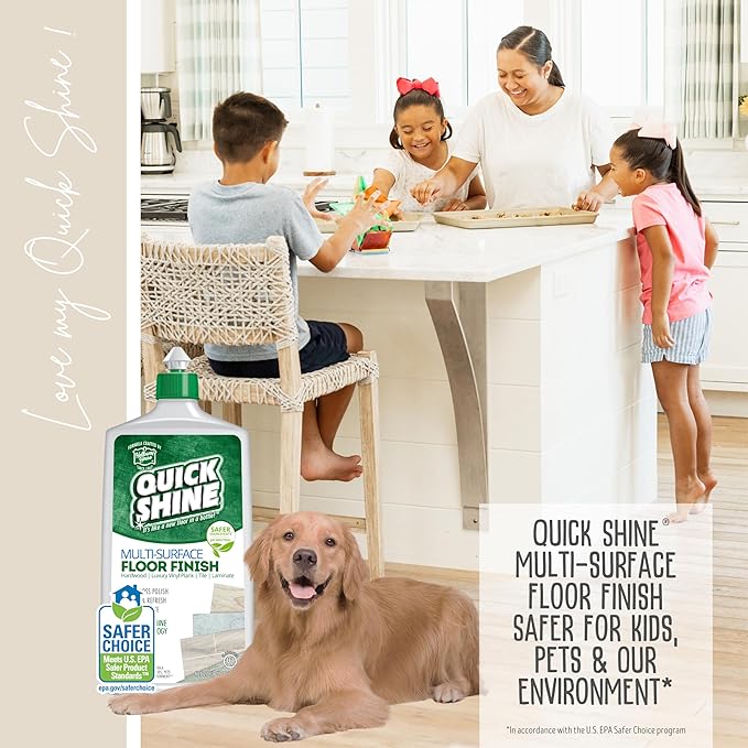Quick Shine Multi-Surface Floor Finish-Polish 27oz-2pk | Safer Choice, No PFAS, pH Neutral Clean Shine Technology | Squirt & Spread | For Wood, Laminate, LVP, LVT, Tile & Stone | Made in USA