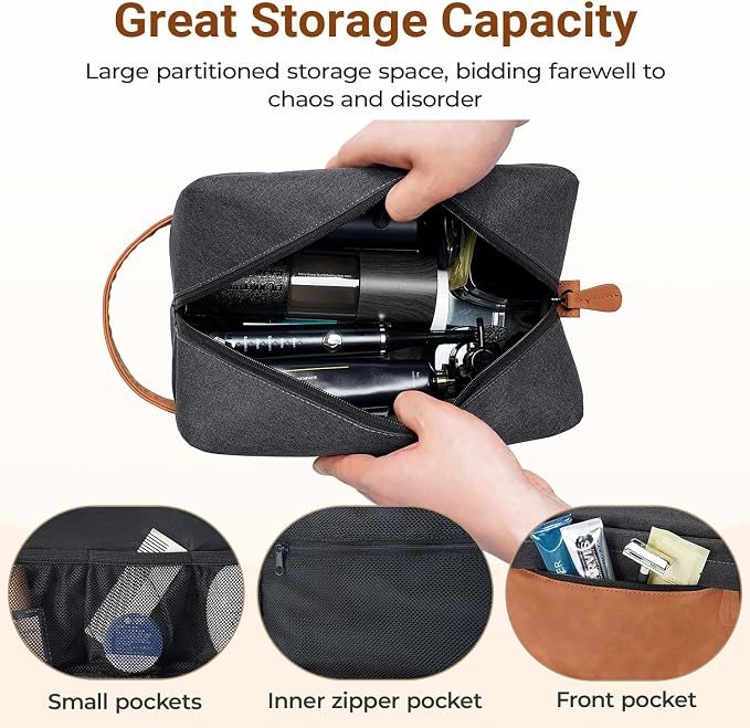 Elviros Hanging Travel Toiletry Bag Gift for Men，Mens Toiletries Bag Gifts Set Shaving Dopp Kit Water-resistant Bathroom Toiletries Organizer PU Leather Cosmetic Bags 2 Pack