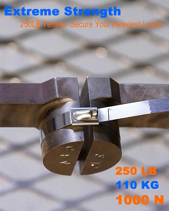 Metal Zip Ties (100PCS 11.8 Inch), 304 Stainless Steel, Heavy Duty Self-locking Cable Ties, for Exhaust Wrap, Chain Link Fence Parts, Heat Resistant Fencing Tie. for Pipe, Auto repair.