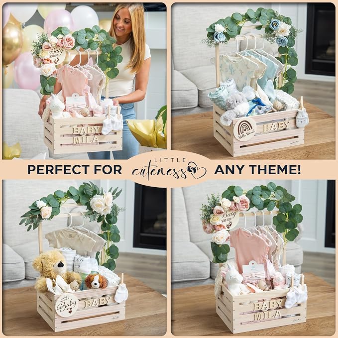 Wooden Baby Shower Crate Closet, Personalized Baby Shower Basket, Natural