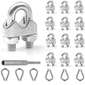 12 Pcs M10 Cable Clamps,Wire Rope Clamp,6 Pcs 3/8" Thimble | Stainless Steel Smooth Rods for Industry, Metal Working Hobbies and DIY Craft