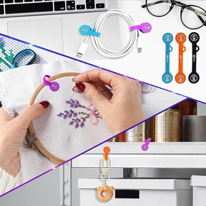 SUNFICON 10 Pack Cable Organizers Clips Earbuds Cords Organizers Magnetic Cable Clips Bookmark Whiteboard Noticeboard Fridge Magnets Cable Manager Keeper Ties for Kitchen Office School Assorted Colors
