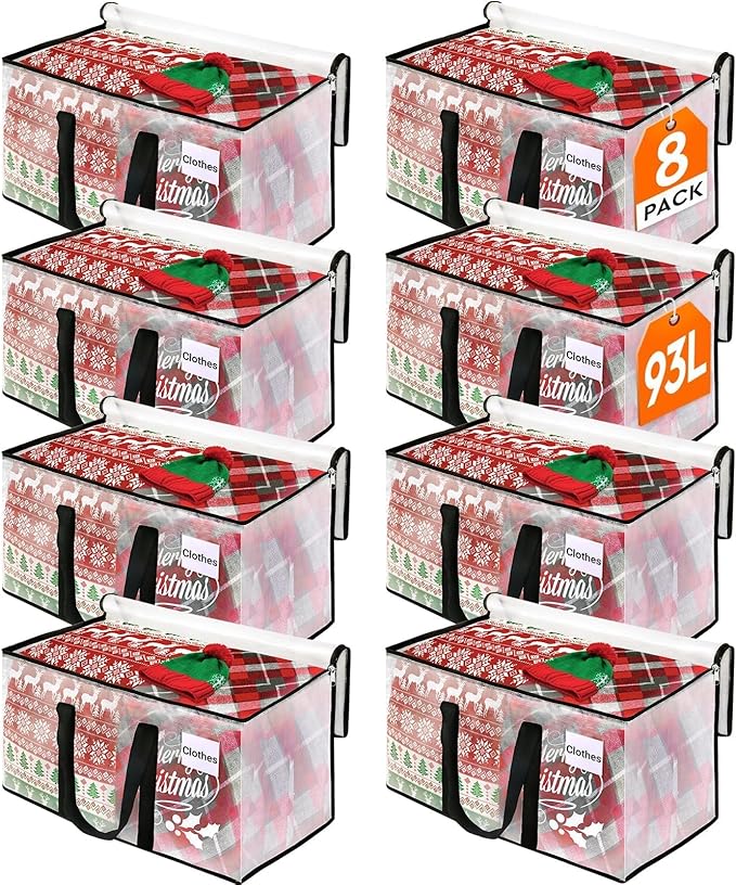 BlissTotes Moving Bags, 93L 8-Pack Storage Bags, Moving Box Heavy Duty Extra Large, Moving Totes with Zipper, Reinforced Handles & Tag Pocket, Boxes for Packaging Moving