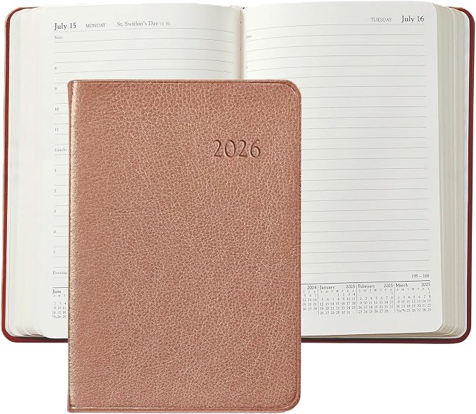 Graphic Image 2026 Daily Journal Goatskin Leather Planner (Rose Gold)