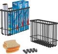Wall Organizer Baskets, Lid Organizers Inside Cabinet with 2 Caddy Adhesive, Cabinet Door Organizer with 2 Sponges, 4 Hooks, Cabinet Door Storage for Foil Aluminum Roll, Black, 2 Pack (Small, Medium)